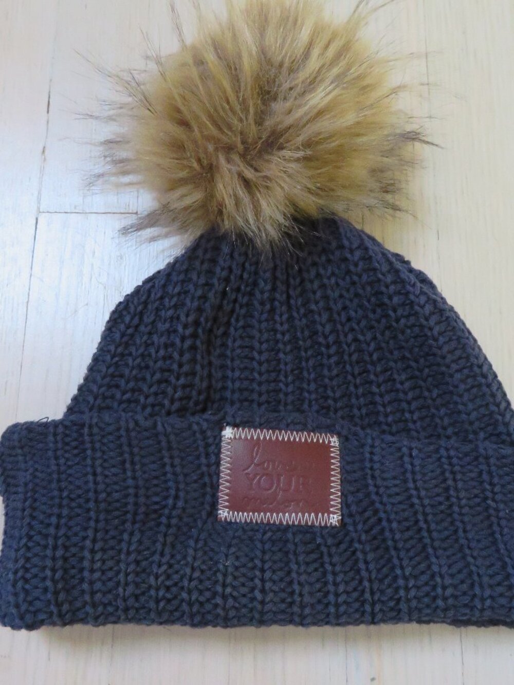 Love Your Melon Navy Blue Knit Beanie Puff Ball